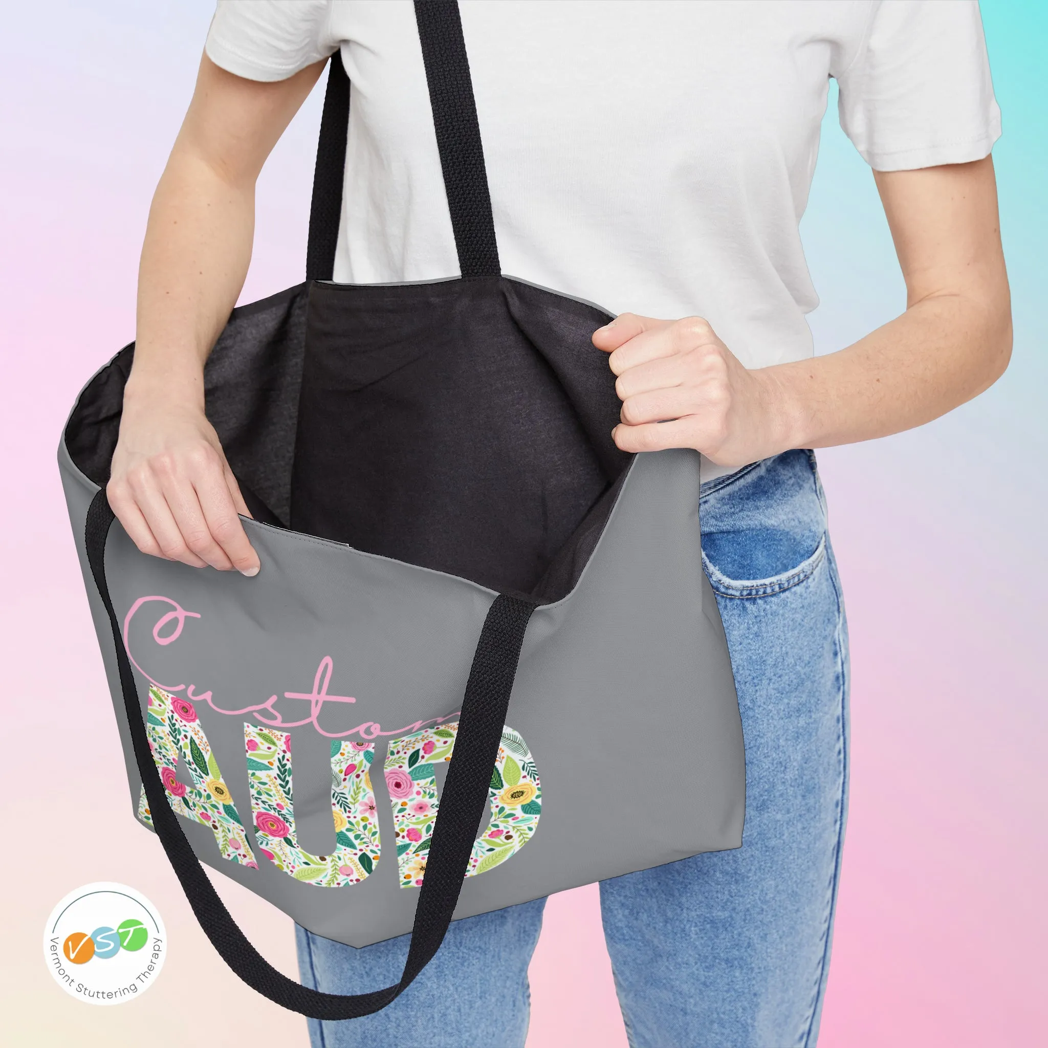 Custom Retro Floral AuD Weekender Tote Bag
