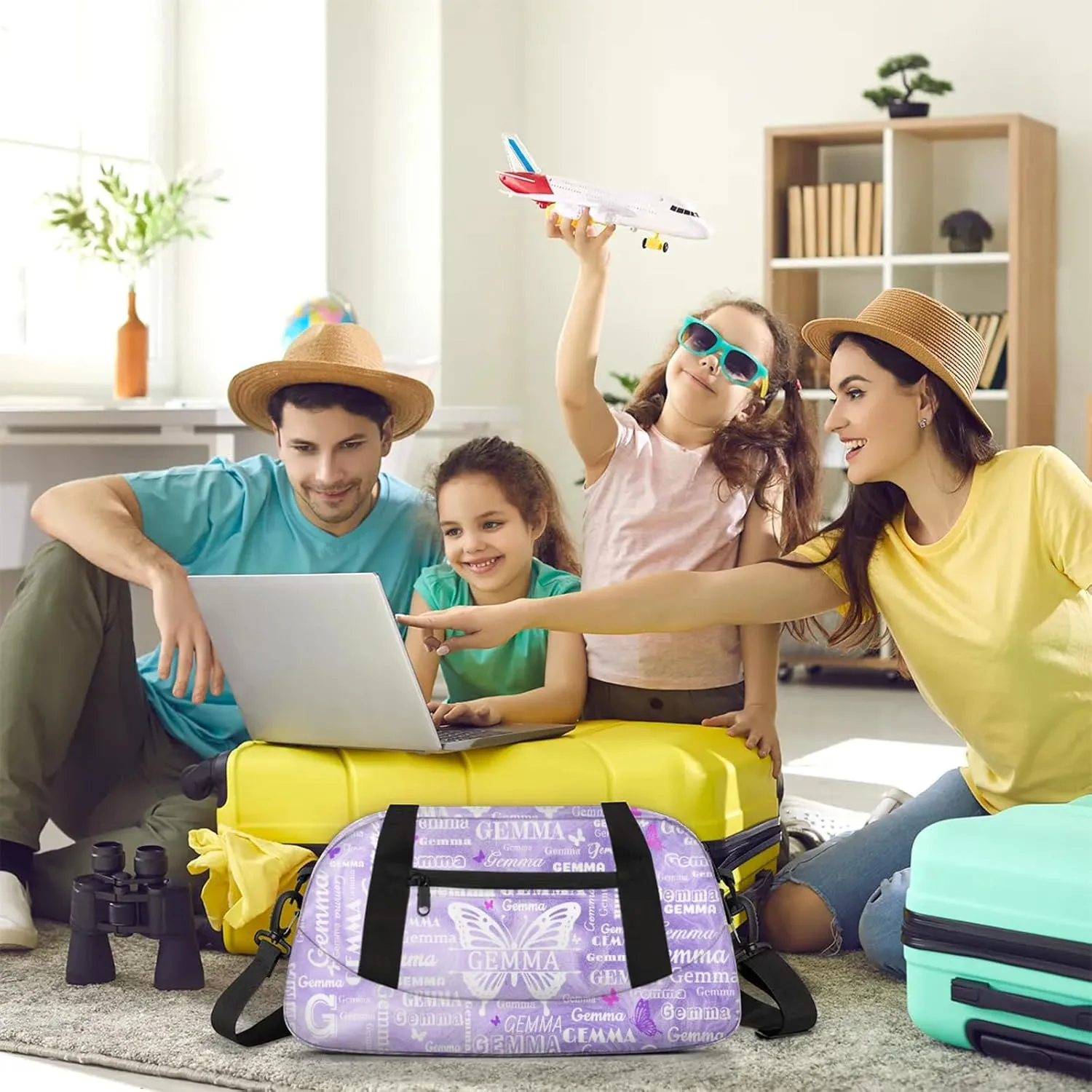 Custom Sport Duffel Bag with Name Butterfly Travel Overnight Bag for Women Men Waterproof Dance Ballet Bag Lightweight 18.5in, Purple Fluid Glitter
