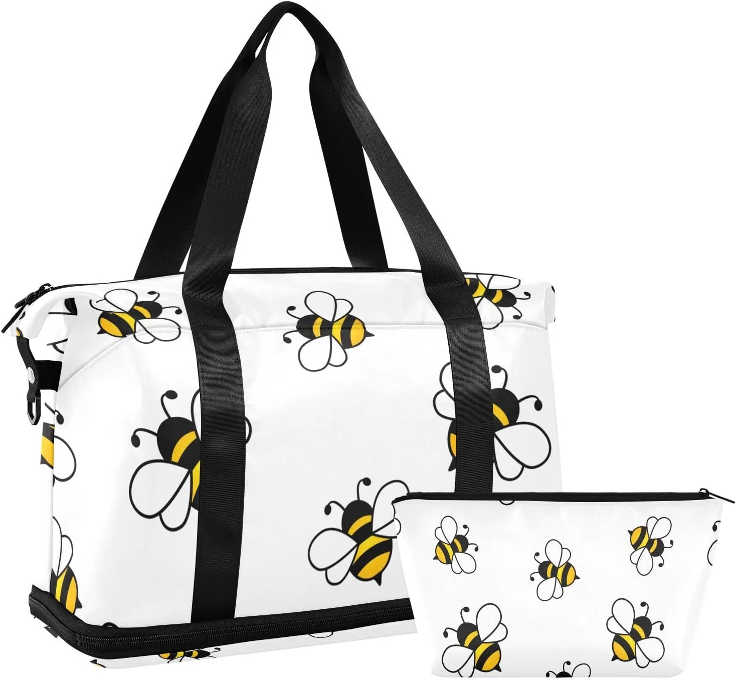 Cute Bee Versatile Sports Travel Bag - Lasting Twill Tote, Removable Wheel & Rod Bagging, Multi-pocket Design, Complimentary Makeup Bag