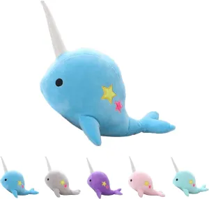 Cute Blue Narwhal Stuffed Animal Plush Toy Adorable Soft Whale Plushies Toys Stuffed Animals for Babies Kids, Toddlers