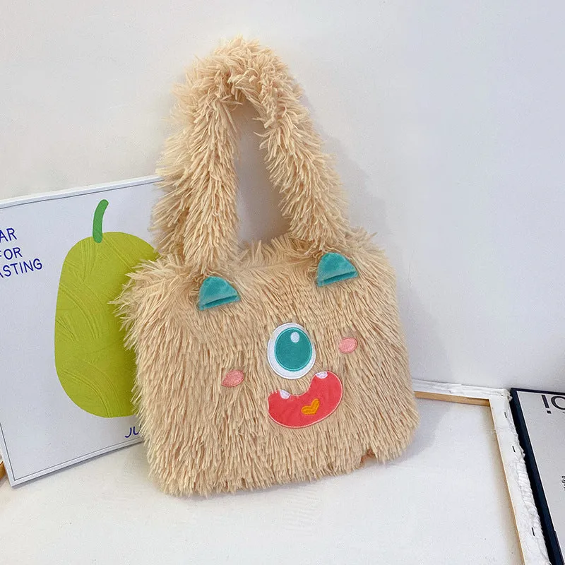 Cute Cartoon Monster Plush Large Capacity Totes Crossbody Bags