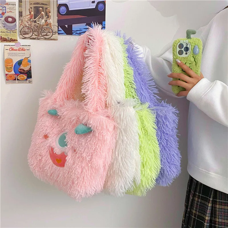 Cute Cartoon Monster Plush Large Capacity Totes Crossbody Bags