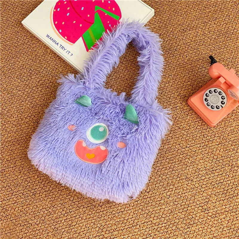 Cute Cartoon Monster Plush Large Capacity Totes Crossbody Bags