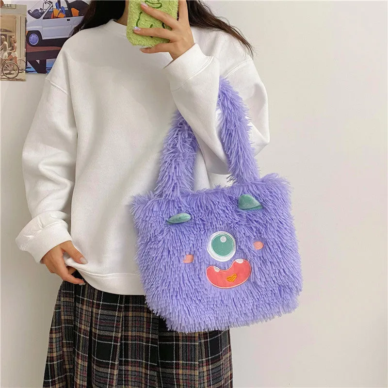 Cute Cartoon Monster Plush Large Capacity Totes Crossbody Bags