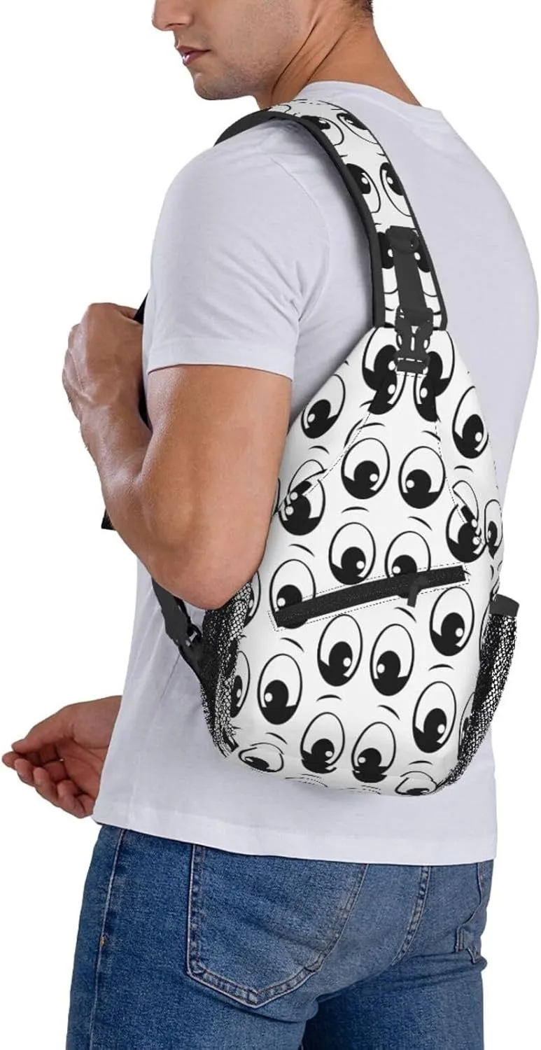 Cute Funny Cartoon Sketch Eyes Crossbody Bag Cross Chest Bag Adjustable Sling Backpack Sports Gym Shoulder Bags Travel Cycling Daypack Diagonally Casual Rucksack