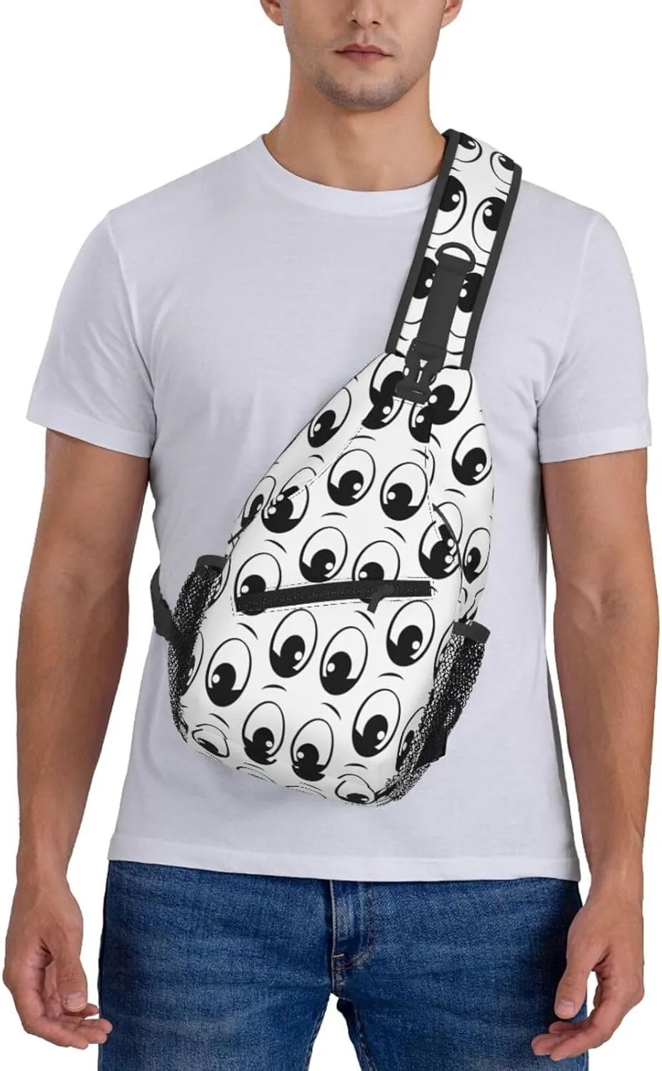 Cute Funny Cartoon Sketch Eyes Crossbody Bag Cross Chest Bag Adjustable Sling Backpack Sports Gym Shoulder Bags Travel Cycling Daypack Diagonally Casual Rucksack