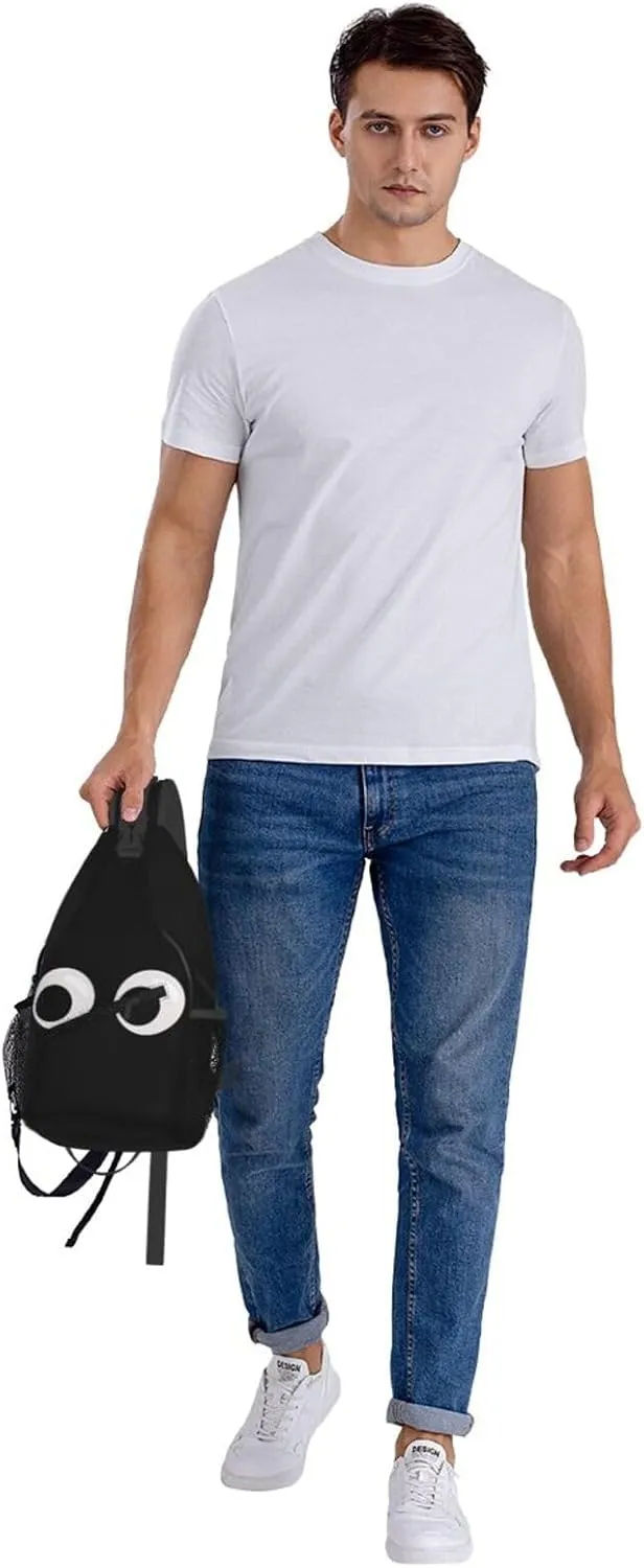Cute Funny Cartoon Sketch Eyes Crossbody Bag Cross Chest Bag Adjustable Sling Backpack Sports Gym Shoulder Bags Travel Cycling Daypack Diagonally Casual Rucksack
