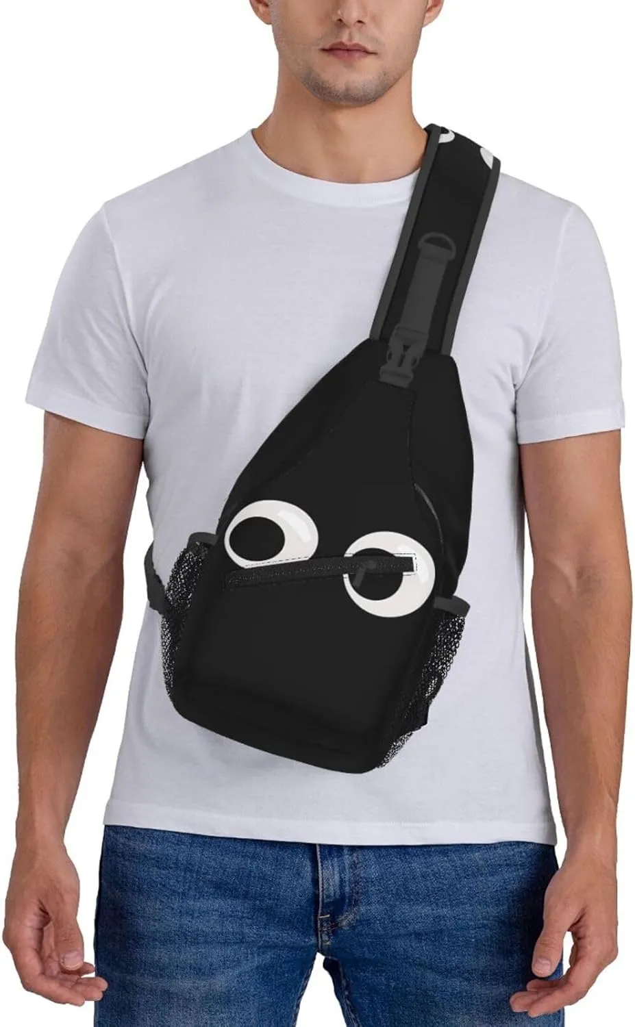 Cute Funny Cartoon Sketch Eyes Crossbody Bag Cross Chest Bag Adjustable Sling Backpack Sports Gym Shoulder Bags Travel Cycling Daypack Diagonally Casual Rucksack