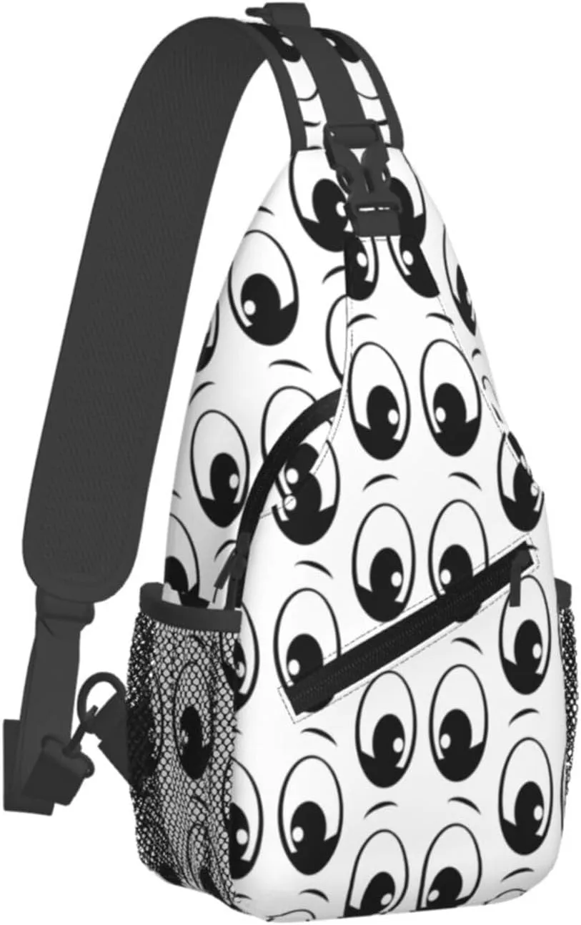 Cute Funny Cartoon Sketch Eyes Crossbody Bag Cross Chest Bag Adjustable Sling Backpack Sports Gym Shoulder Bags Travel Cycling Daypack Diagonally Casual Rucksack