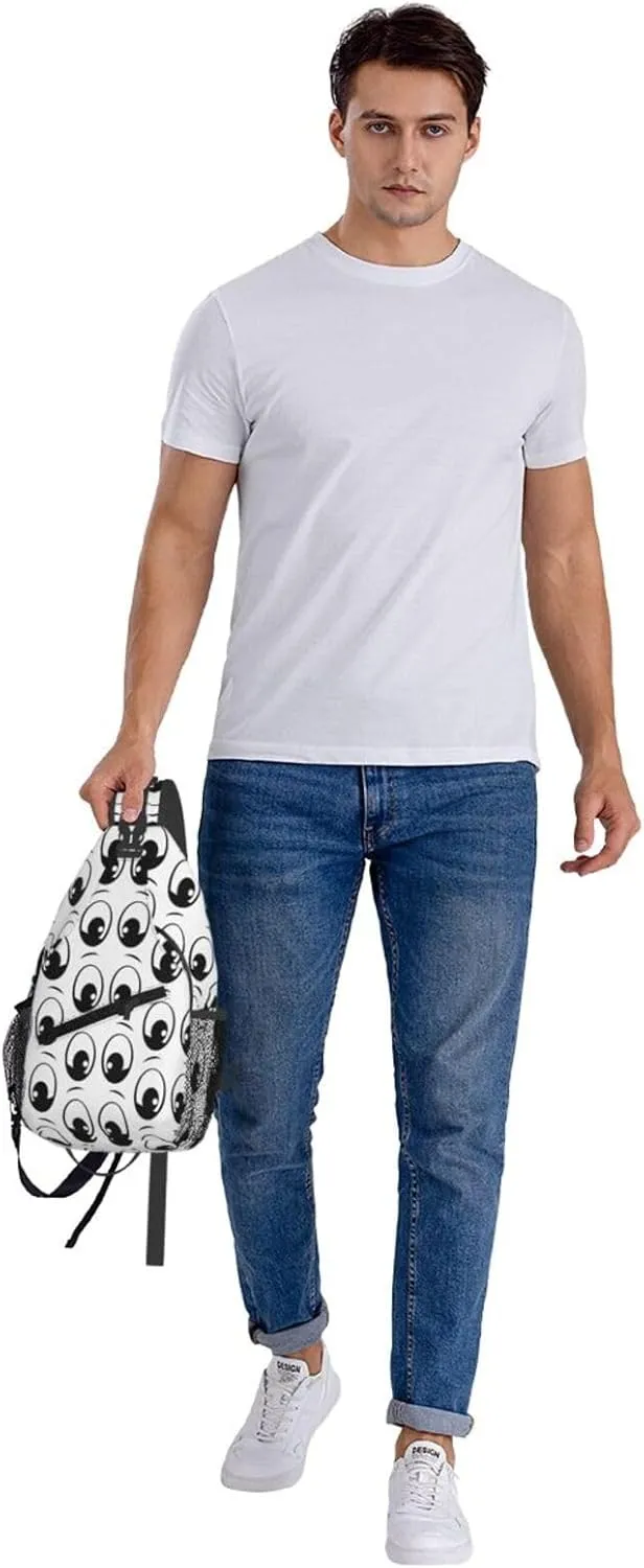 Cute Funny Cartoon Sketch Eyes Crossbody Bag Cross Chest Bag Adjustable Sling Backpack Sports Gym Shoulder Bags Travel Cycling Daypack Diagonally Casual Rucksack
