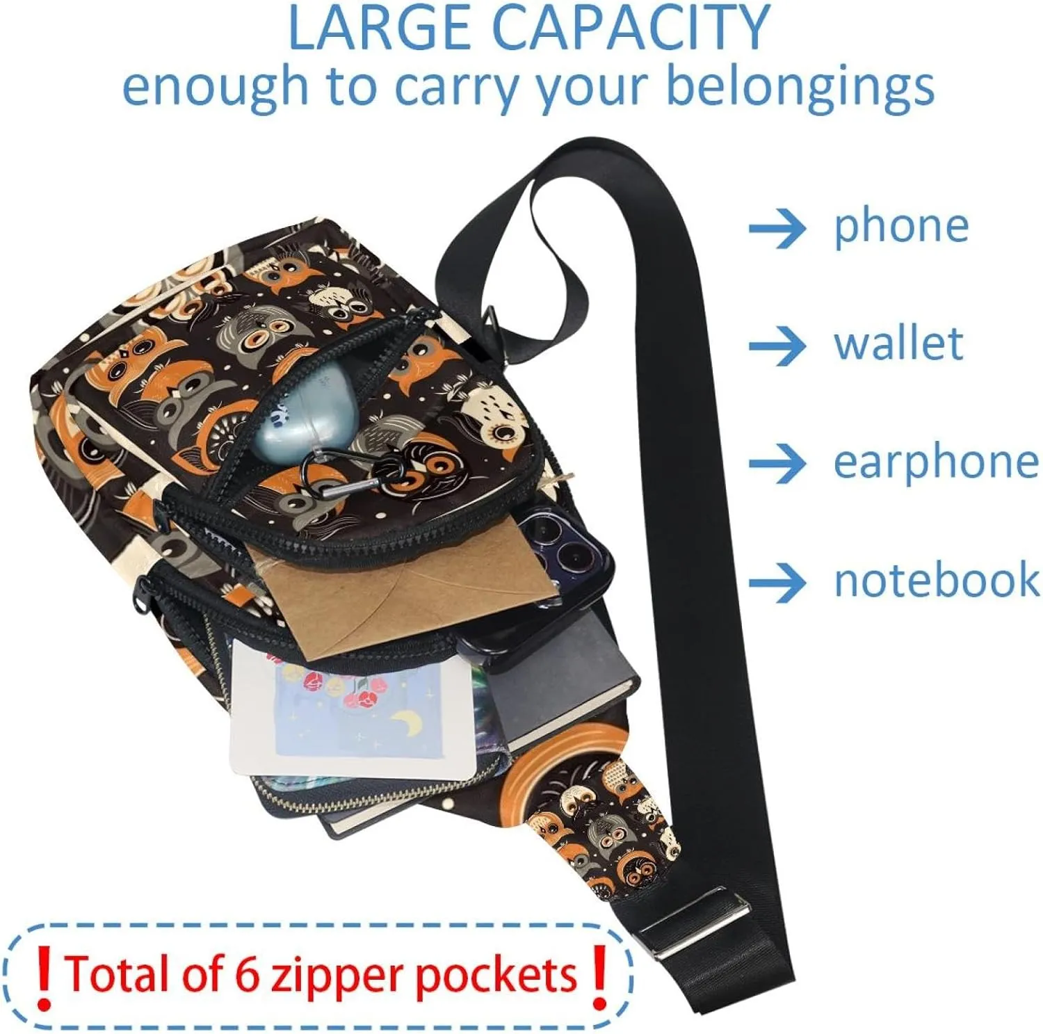 Cute Owls Sling Backpack Bag