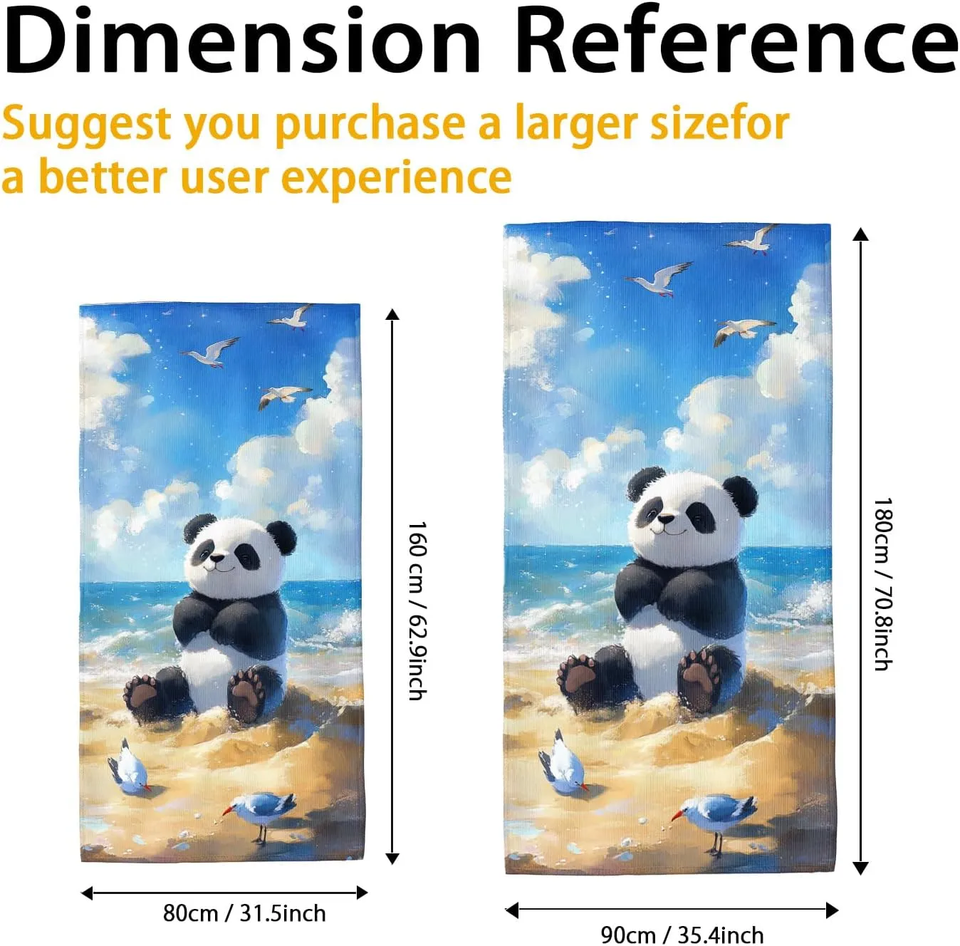Cute Panda Microfiber Beach Towel Extra Large Sky Cartoon Design, Quick Dry Absorbent Soft Lightweight Sand Free Beach Blanket, Vacation Pool Picnic Essentials 62x31 Inch