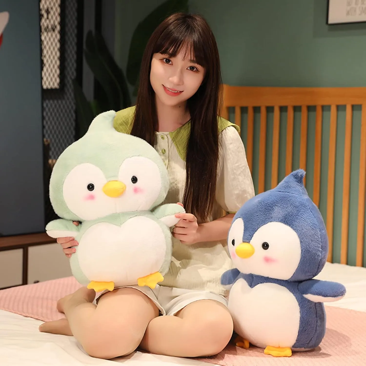 Cute Soft Penguin Plush Toys - Green, 14-Inch Throw Pillow & Cuddly Penguin Doll Gift for Kids & Lovers