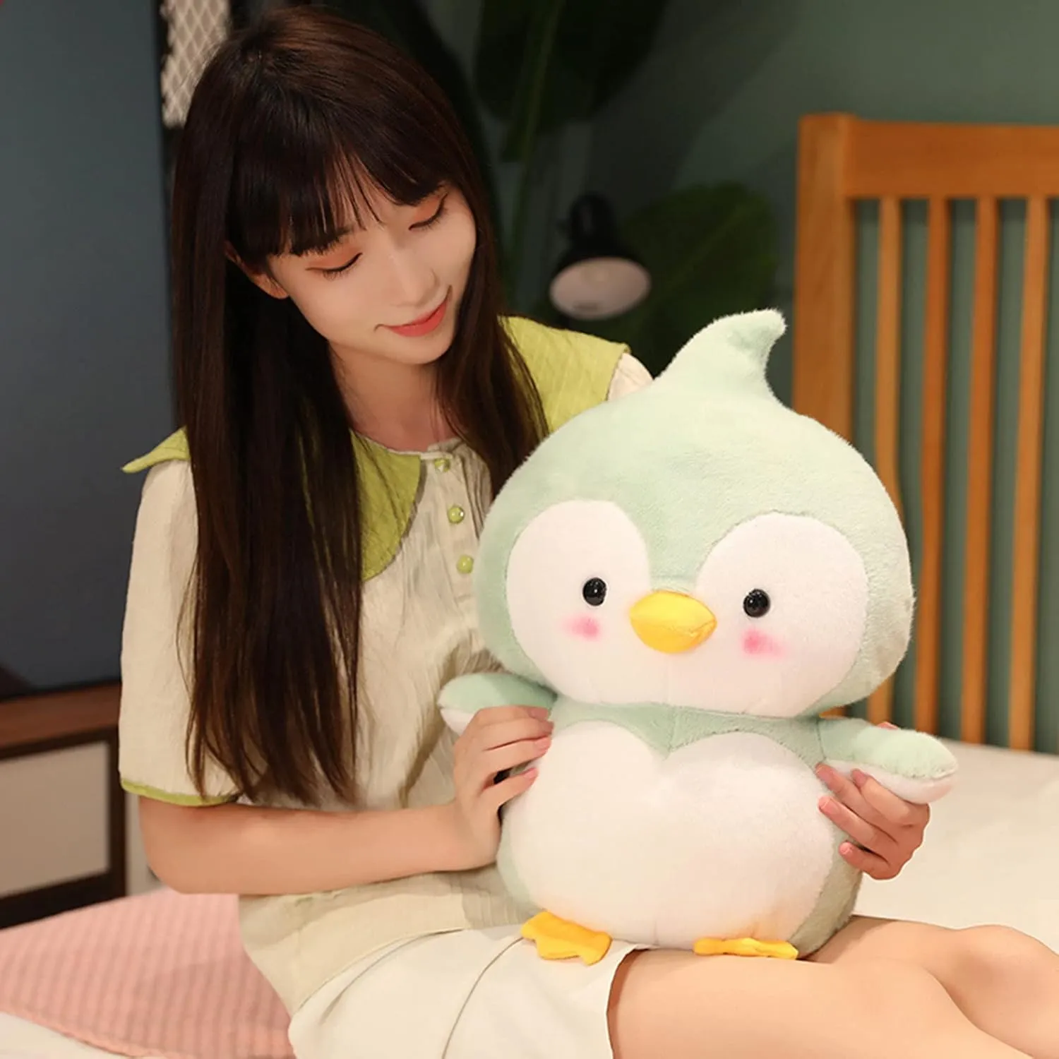 Cute Soft Penguin Plush Toys - Green, 14-Inch Throw Pillow & Cuddly Penguin Doll Gift for Kids & Lovers
