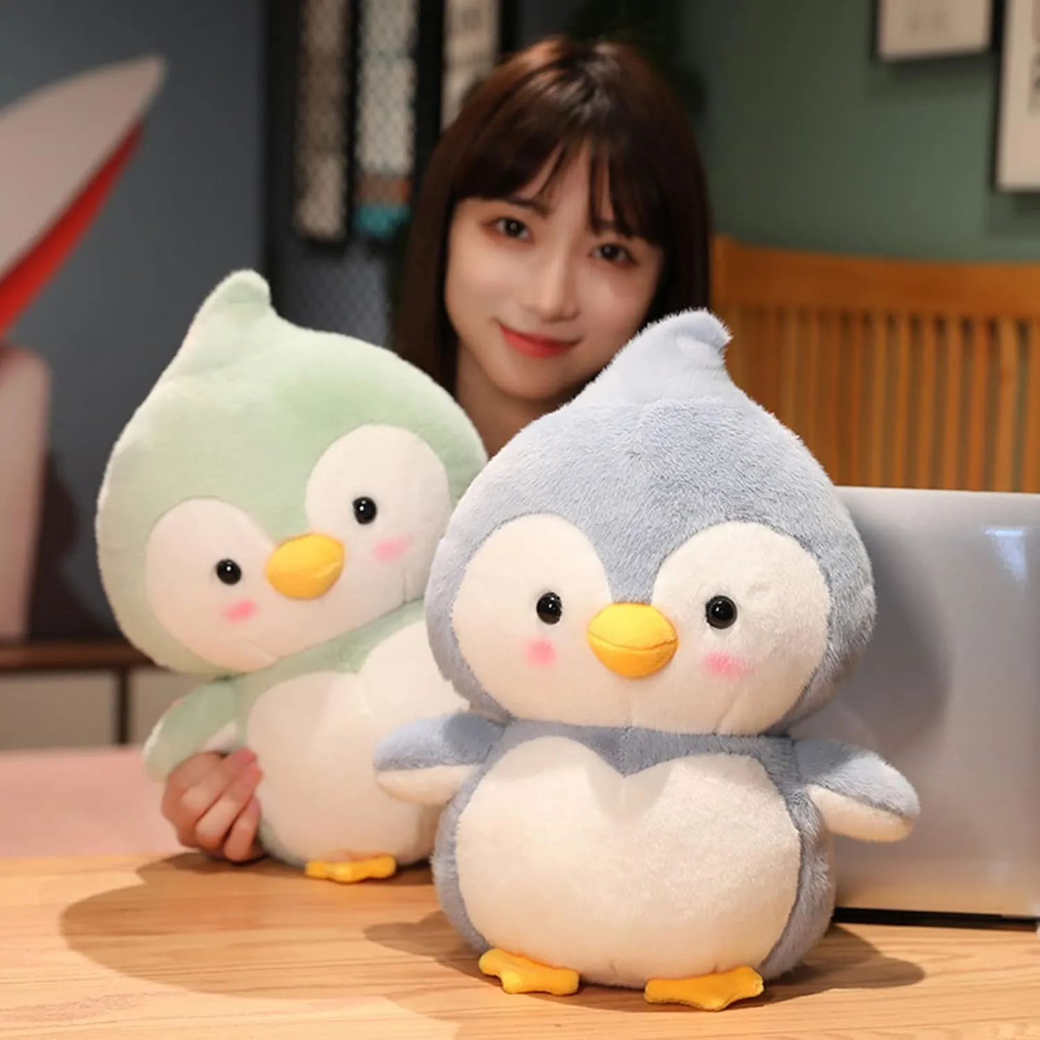 Cute Soft Penguin Plush Toys - Green, 14-Inch Throw Pillow & Cuddly Penguin Doll Gift for Kids & Lovers