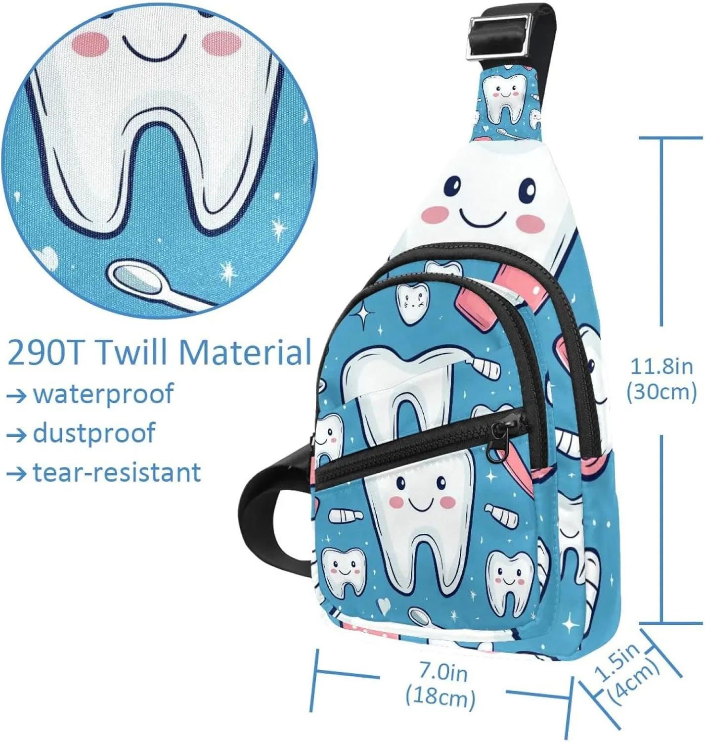 Cute Teeth Crossbody Bag with Adjustable Shoulder Strap, Shoulder Bag for Men and Women Sling Backpack for Travel, Cycling, Work, Sport