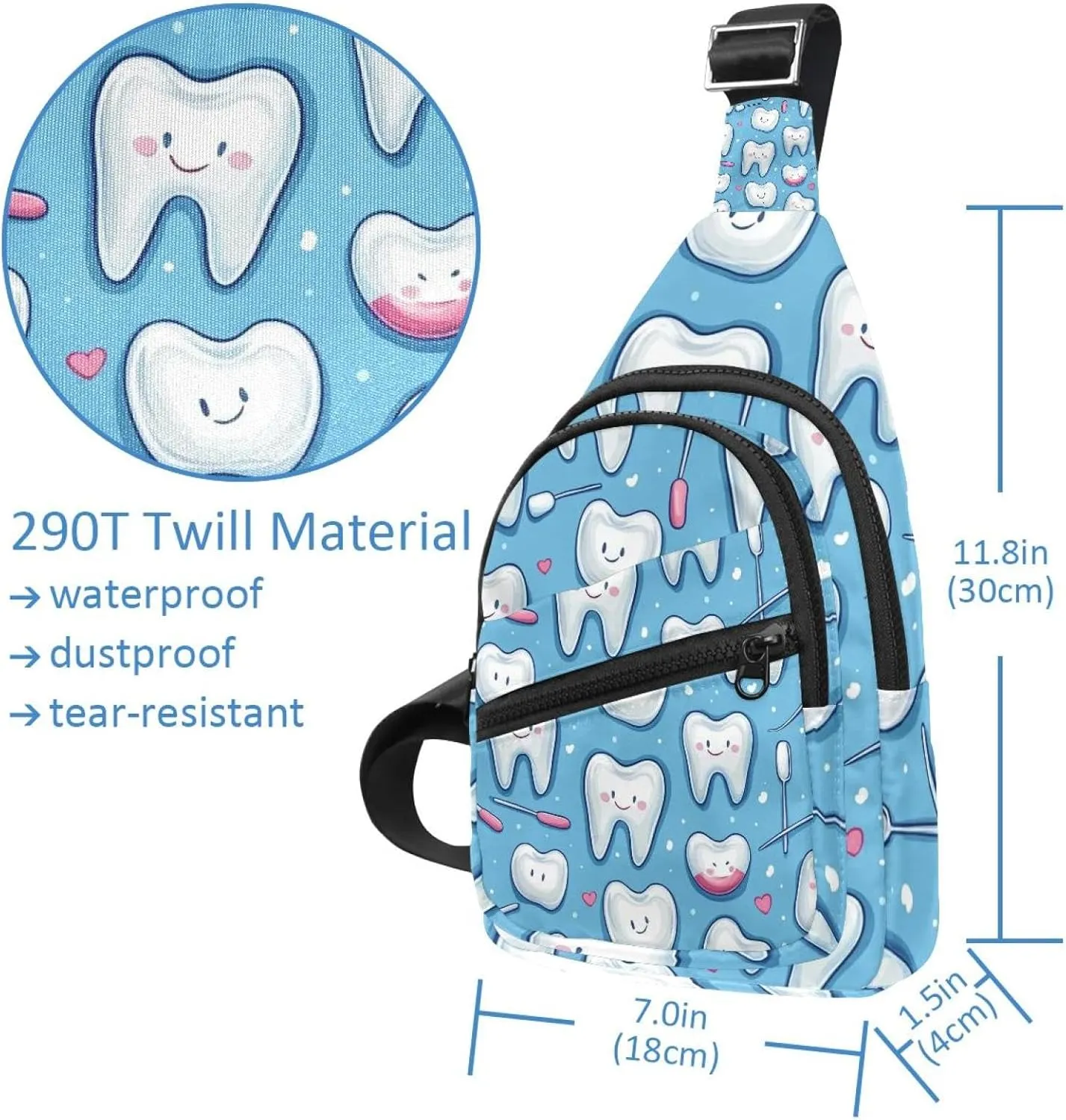 Cute Teeth Crossbody Bag with Adjustable Shoulder Strap, Shoulder Bag for Men and Women Sling Backpack for Travel, Cycling, Work, Sport