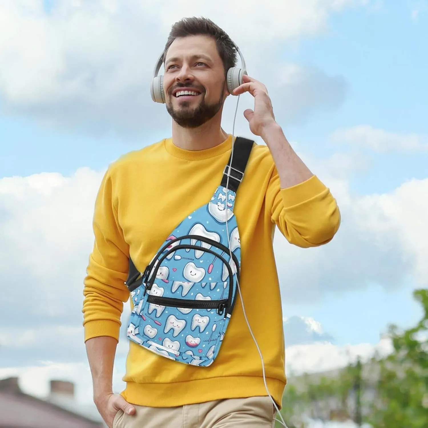 Cute Teeth Crossbody Bag with Adjustable Shoulder Strap, Shoulder Bag for Men and Women Sling Backpack for Travel, Cycling, Work, Sport