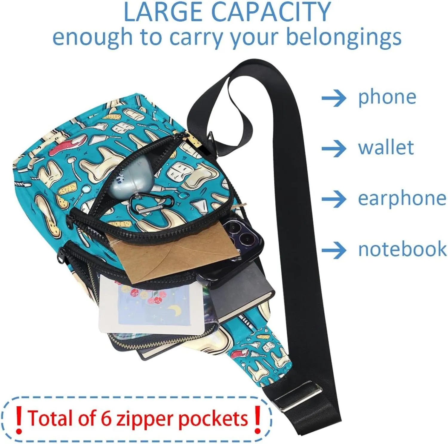 Cute Teeth Crossbody Sling Backpack Sling Bag Travel Hiking Chest Bag Daypack