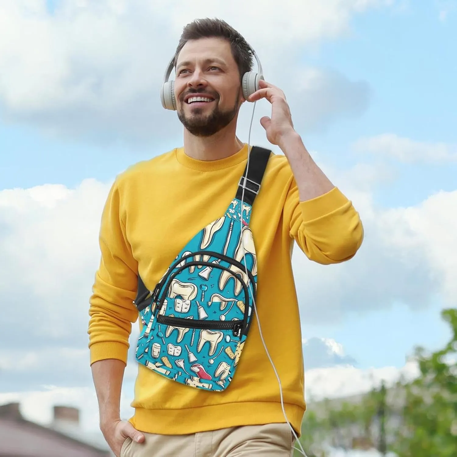 Cute Teeth Crossbody Sling Backpack Sling Bag Travel Hiking Chest Bag Daypack