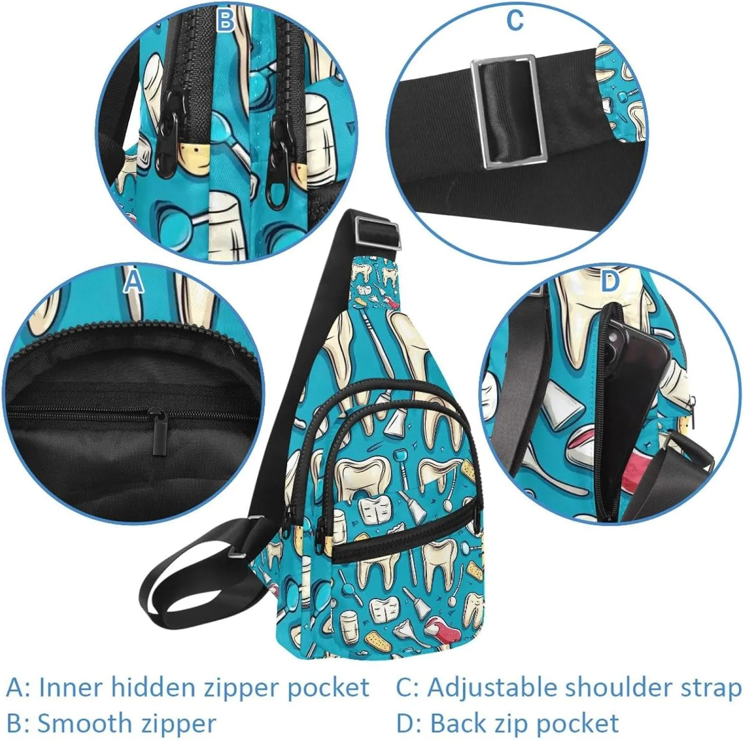 Cute Teeth Crossbody Sling Backpack Sling Bag Travel Hiking Chest Bag Daypack