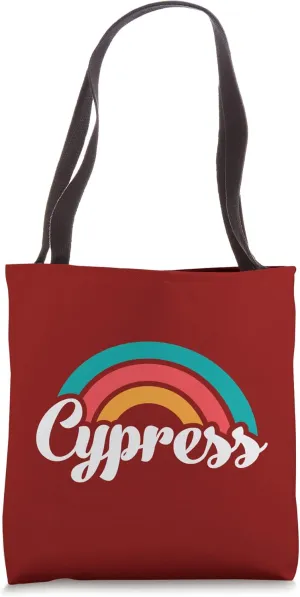 CYPRESS CA Retro Script Design With Rainbow Tote Bag