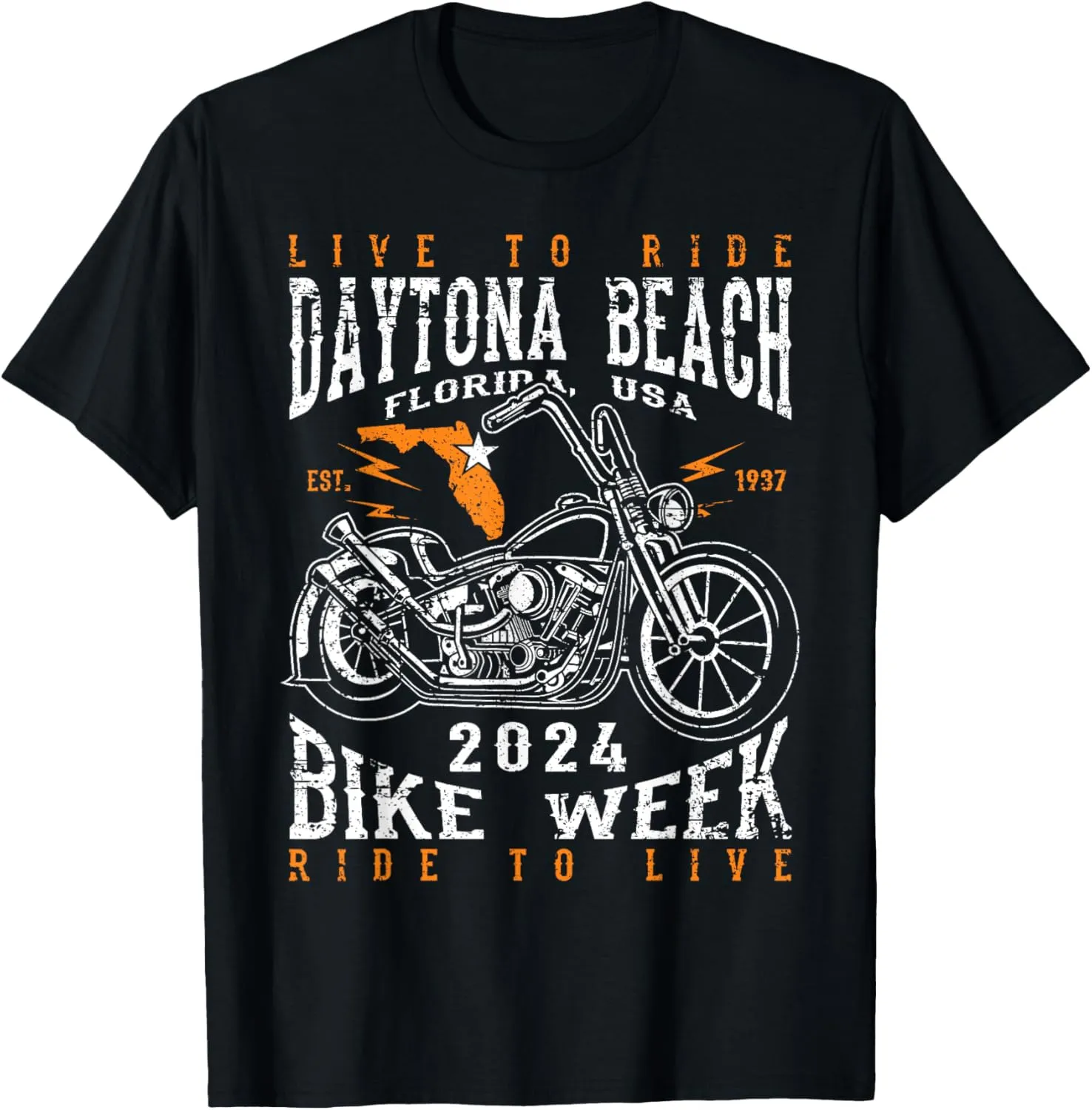 Daytona Beach Bike Week 2024 Motorcycle Distressed Design T-Shirt