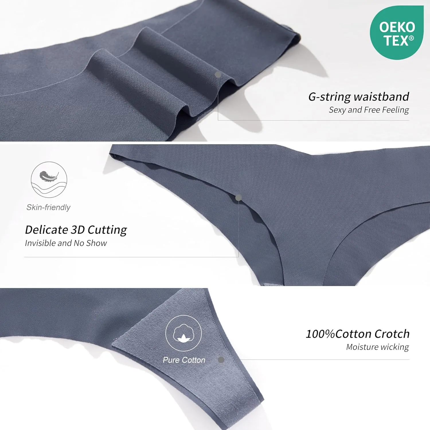 DEANGELMON Seamless Thongs for Women No Show Thong Underwear Women Comfortable Multiple Pack