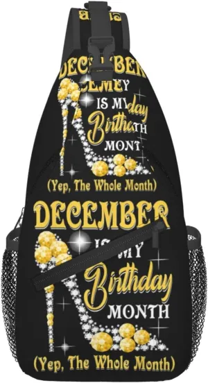 December Is My Birthday Month High Heels Crossbody Bag Cross Chest Bag Adjustable Sling Backpack Sports Gym Shoulder Bags Travel Cycling Daypack Diagonally Casual Rucksack