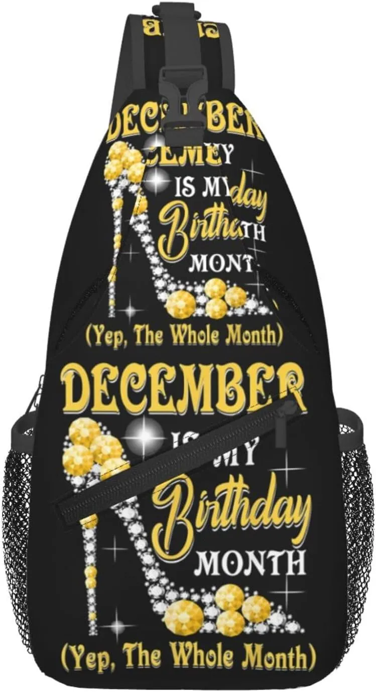 December Is My Birthday Month High Heels Crossbody Bag Cross Chest Bag Adjustable Sling Backpack Sports Gym Shoulder Bags Travel Cycling Daypack Diagonally Casual Rucksack