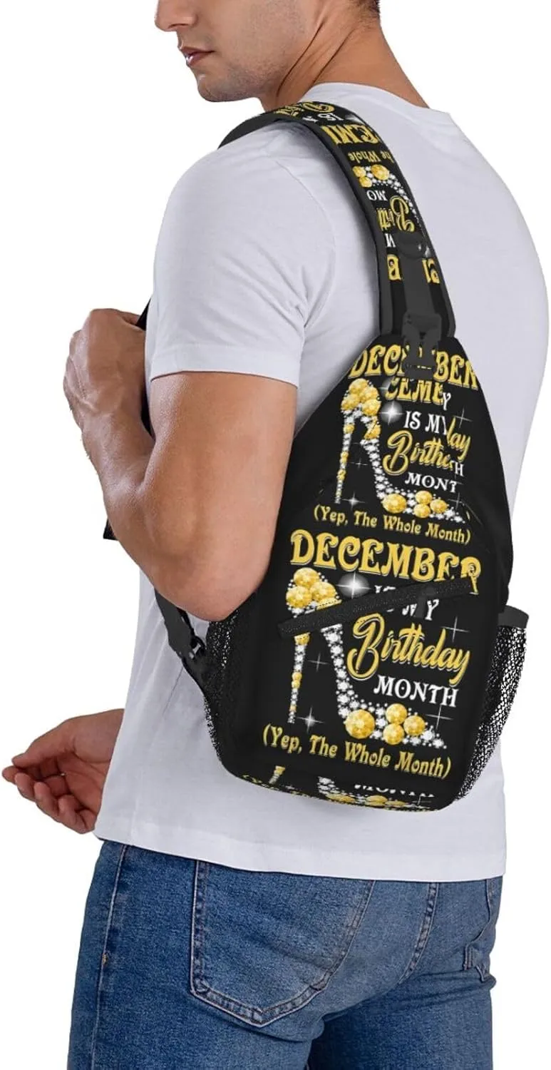 December Is My Birthday Month High Heels Crossbody Bag Cross Chest Bag Adjustable Sling Backpack Sports Gym Shoulder Bags Travel Cycling Daypack Diagonally Casual Rucksack