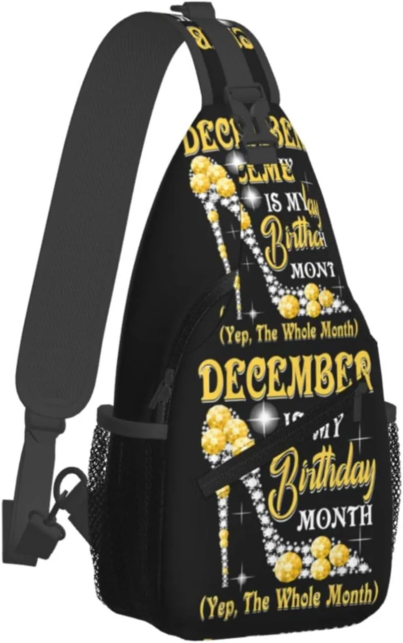 December Is My Birthday Month High Heels Crossbody Bag Cross Chest Bag Adjustable Sling Backpack Sports Gym Shoulder Bags Travel Cycling Daypack Diagonally Casual Rucksack