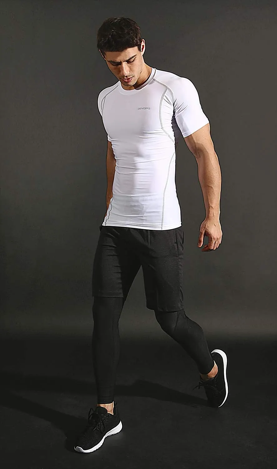 DEVOPS 3 Pack Men's Cool Dry Short Sleeve Compression Shirts, Sports Baselayer T-Shirts Tops, Athletic Workout Shirt