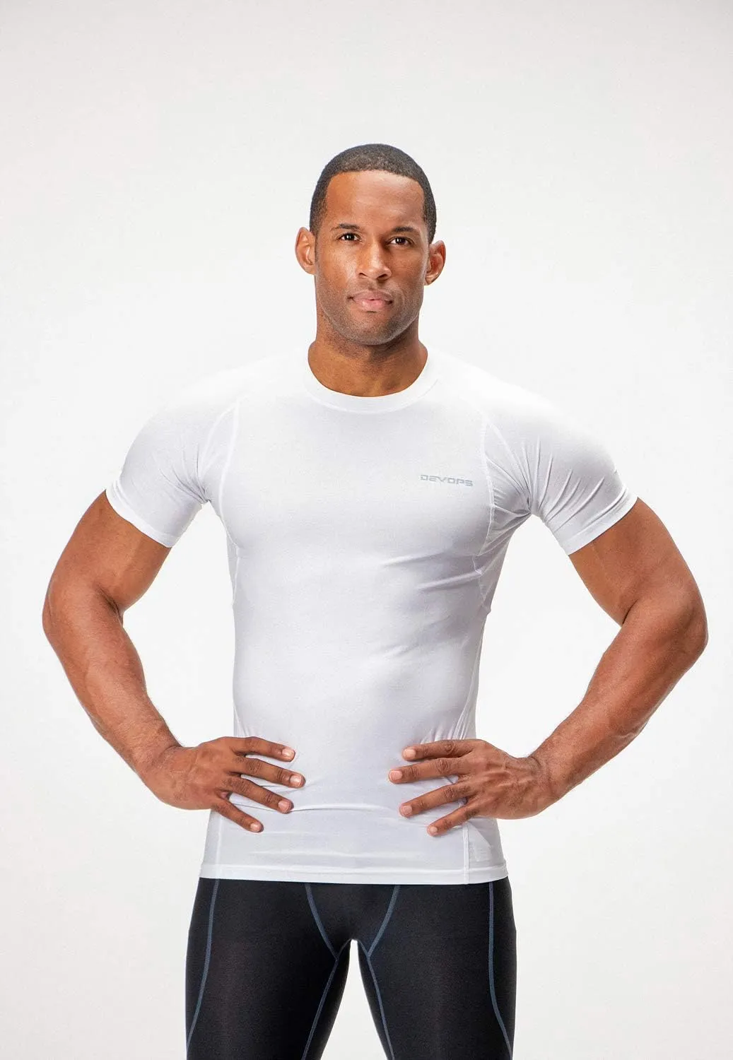 DEVOPS 3 Pack Men's Cool Dry Short Sleeve Compression Shirts, Sports Baselayer T-Shirts Tops, Athletic Workout Shirt