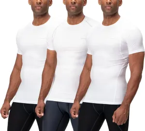 DEVOPS 3 Pack Men's Cool Dry Short Sleeve Compression Shirts, Sports Baselayer T-Shirts Tops, Athletic Workout Shirt
