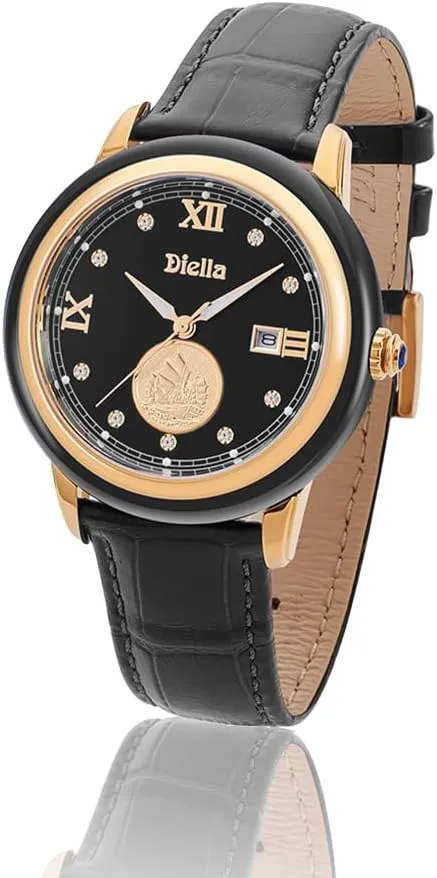 Diella Original Watches for Men with Japanese Movement, Luminous, Waterproof, Men's Ceramics Dress Watch, Genuine Leather Band, Analog Quartz Casual Men's Wrist Watch