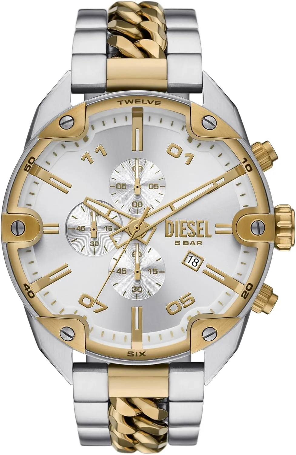 Diesel Spiked Men's Watch, Chronograph Watch with Stainless Steel Bracelet or Genuine Leather Band
