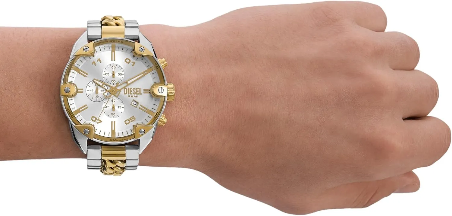 Diesel Spiked Men's Watch, Chronograph Watch with Stainless Steel Bracelet or Genuine Leather Band