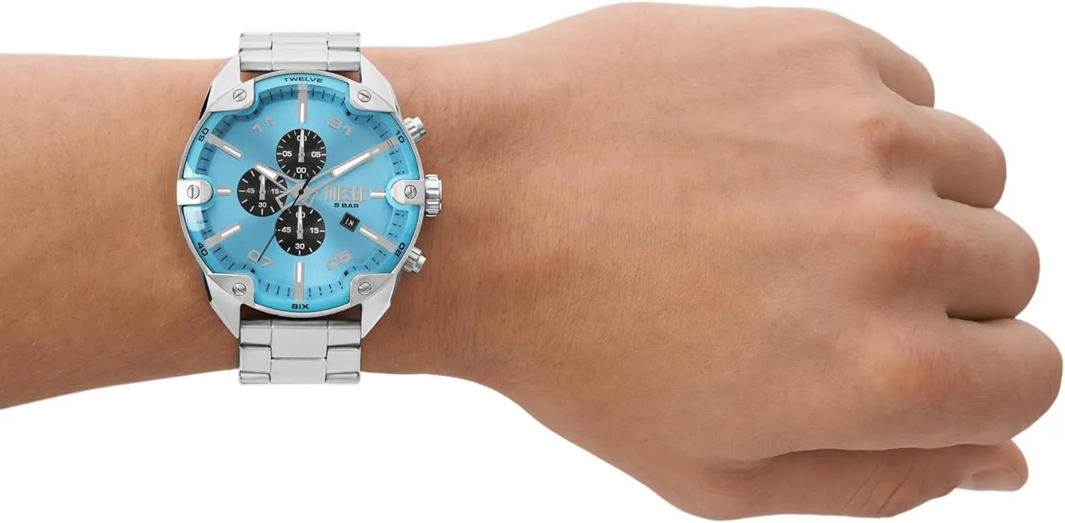 Diesel Spiked Men's Watch, Chronograph Watch with Stainless Steel Bracelet or Genuine Leather Band