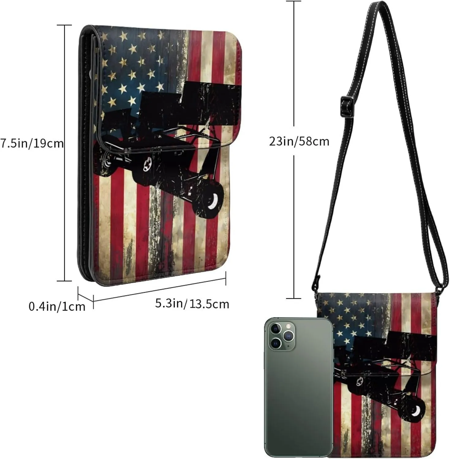 Dirt Track Racing American Flag Leather Crossbody Phone Purse for Women Cute Wallet Bags Lightweight Mini Sling Bag