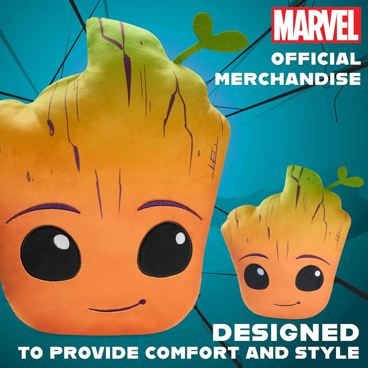 Disney 3D Plush Pillow Cushions for Bed Kids Throw Pillows Bedroom Accessories Travel Nursery Soft Feel Decorative Cushion Stitch Gifts for Kids (Orange Groot, L14.56 x W12.2)