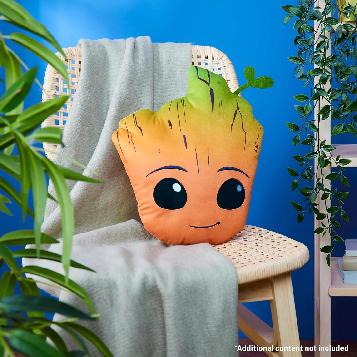 Disney 3D Plush Pillow Cushions for Bed Kids Throw Pillows Bedroom Accessories Travel Nursery Soft Feel Decorative Cushion Stitch Gifts for Kids (Orange Groot, L14.56 x W12.2)