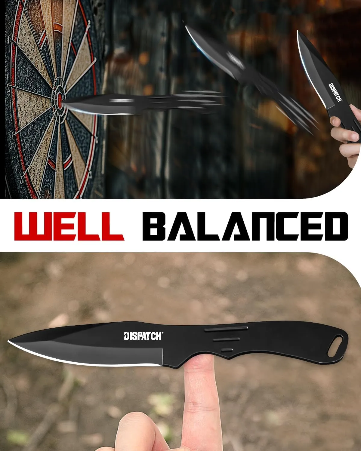 Dispatch Stainless Steel Throwing Knives Set of 3 with Nylon Sheath Well Balanced Kunai Throwing Knife for Recreation and Competition