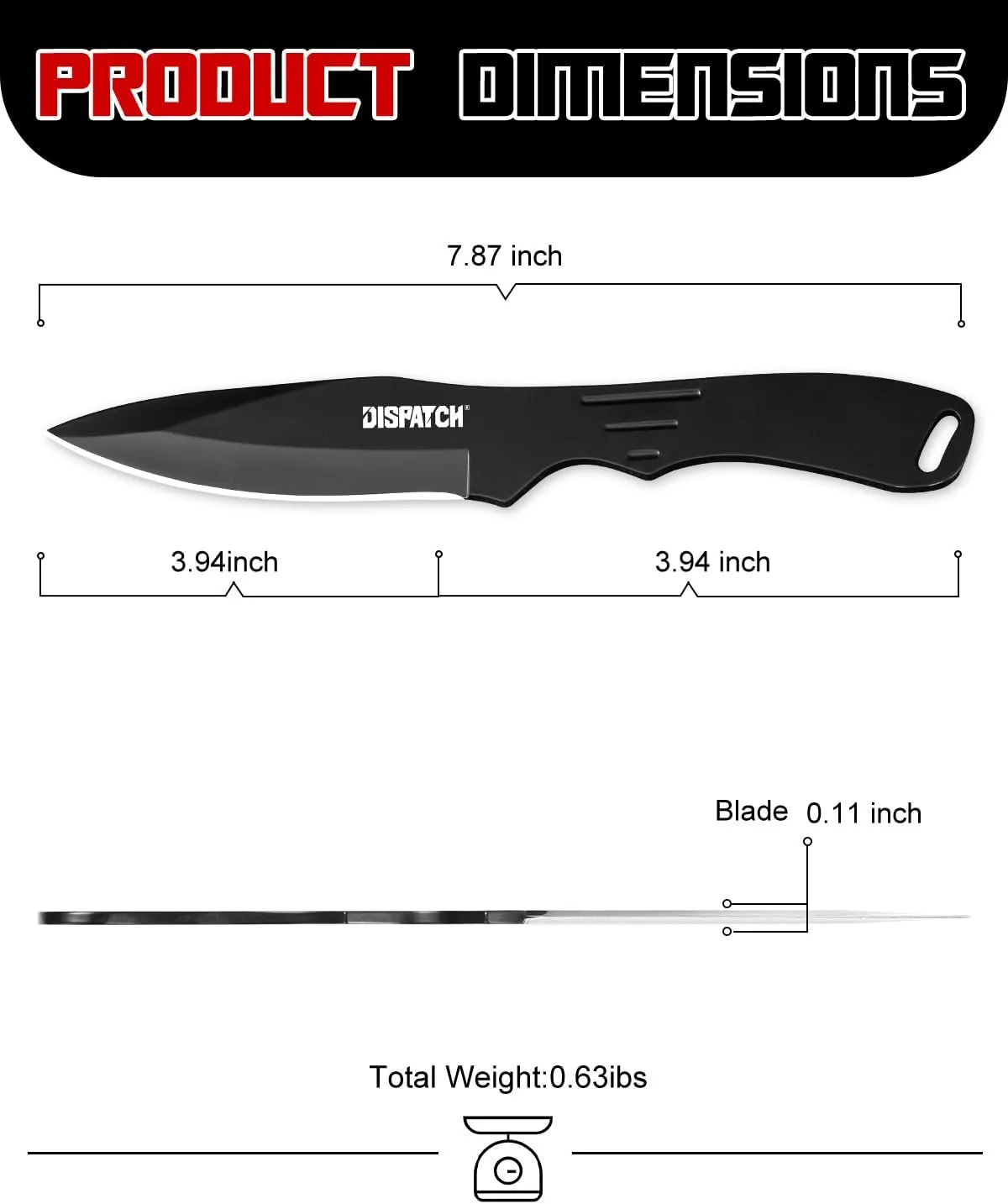 Dispatch Stainless Steel Throwing Knives Set of 3 with Nylon Sheath Well Balanced Kunai Throwing Knife for Recreation and Competition