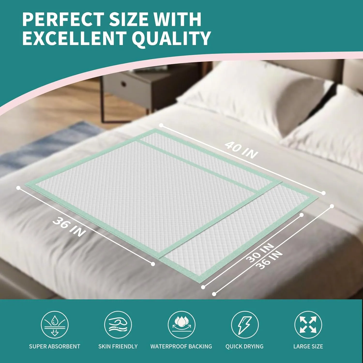 Disposable Bed Pads 40"X36" Extra Large Chucks Pads for Adults Super Absorbent Underpads Waterproof Pee Pads for Incontinence, Mattress or Pets [100x91CM, 40pcs]
