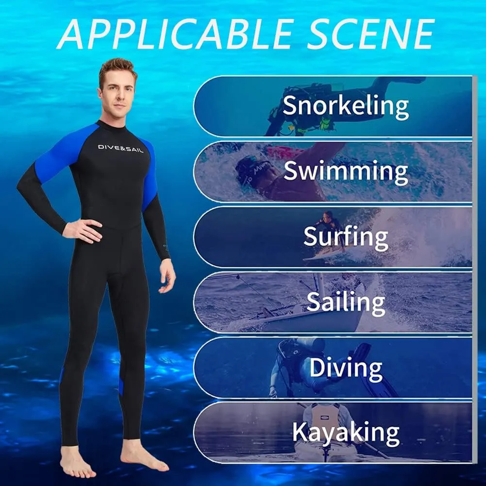 Dive Skins for Women Men Full Body Swimsuit Rash Guard Scuba Skin Thin Wetsuit, One Piece Long Sleeve Quick Dry Diving Skin UV Protection Surfing Spandex Wet Suit for Snorkeling Water Sport