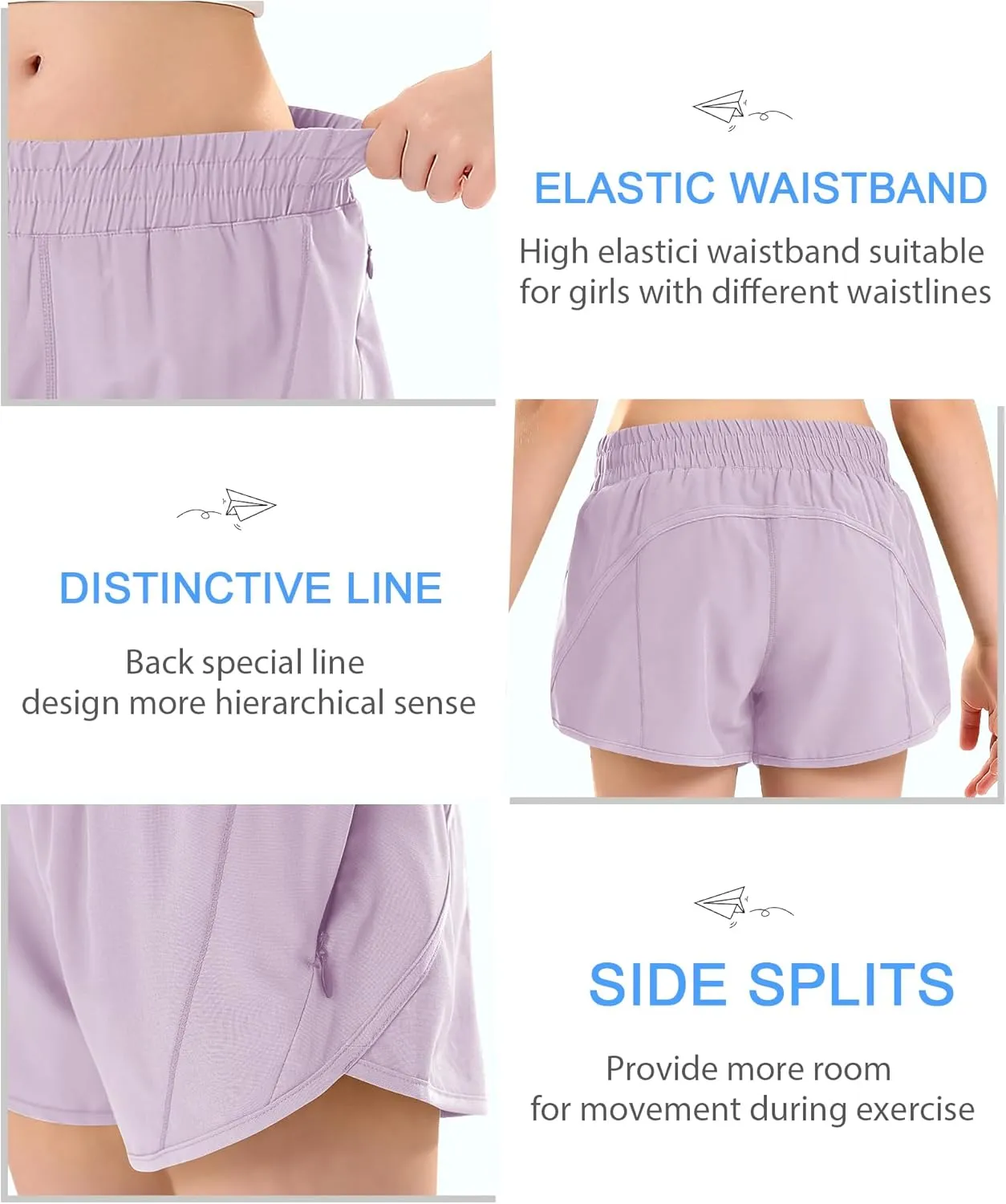 DOCUMO Girls Athletic Shorts with Zipper Pocket, Liner Quick Dry Running Shorts for Kids Teen Girls Active Sports Shorts