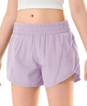 DOCUMO Girls Athletic Shorts with Zipper Pocket, Liner Quick Dry Running Shorts for Kids Teen Girls Active Sports Shorts