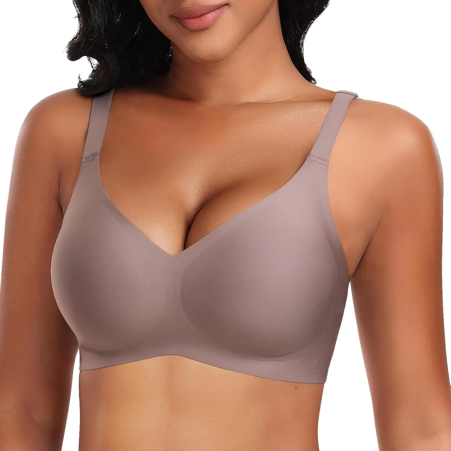 DOCUMO Wireless Bras for Women No Underwire Seamless Push Up Bras with Support and Lift, V Neck Bralette with Bra Extender