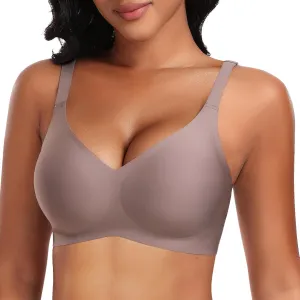 DOCUMO Wireless Bras for Women No Underwire Seamless Push Up Bras with Support and Lift, V Neck Bralette with Bra Extender